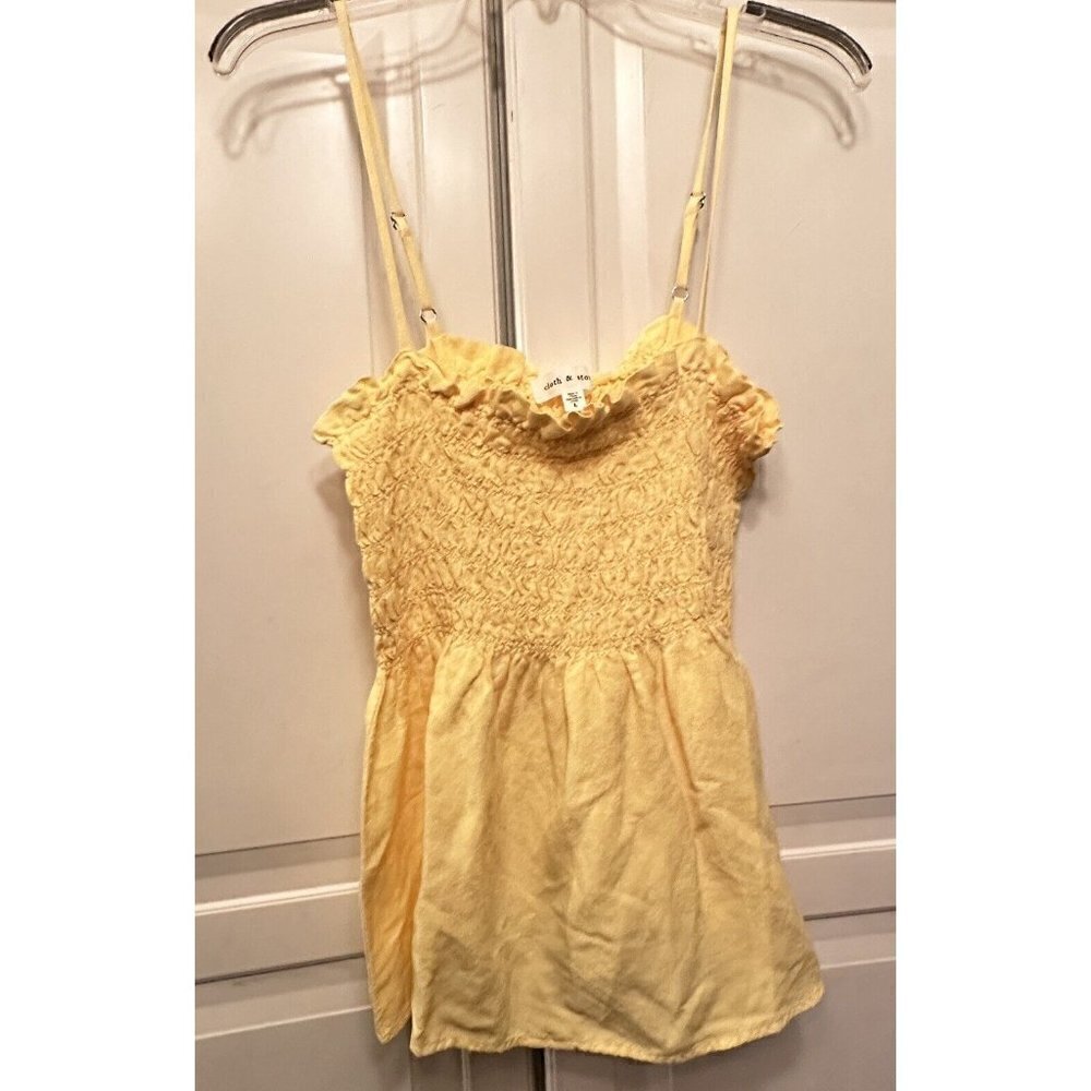 Cloth and Stone Yellow Smocked Linen Blouse Womens Large Evereve New